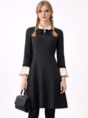 🖤 Vintage-Inspired Contrast Collar Dress | Kenneth Lady
